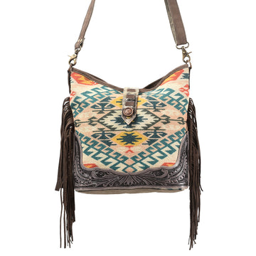 OHLAY KB396 Cross Body Hand Tooled Upcycled Wool Upcycled Canvas Hair-On Genuine Leather women bag western handbag purse